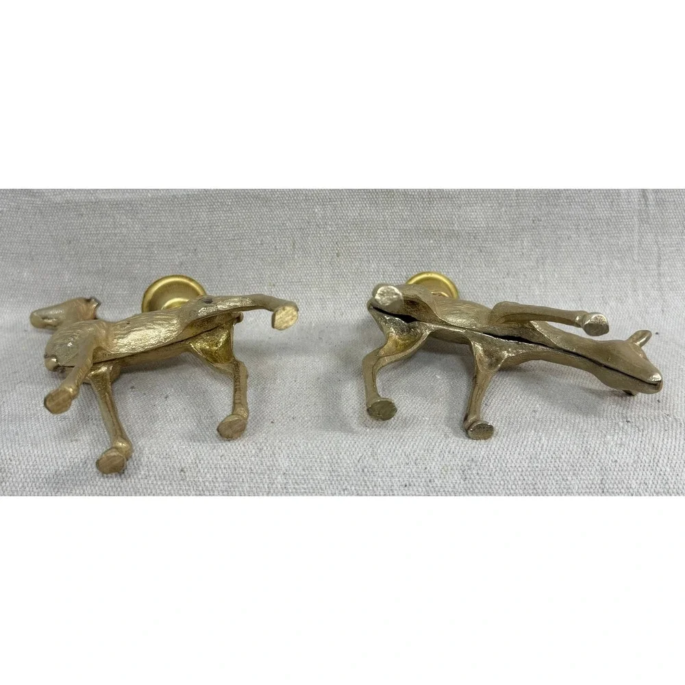 Vintage Brass Deer Candle Holder Set Gold Reindeer Buck Doe Christmas Decor 6in